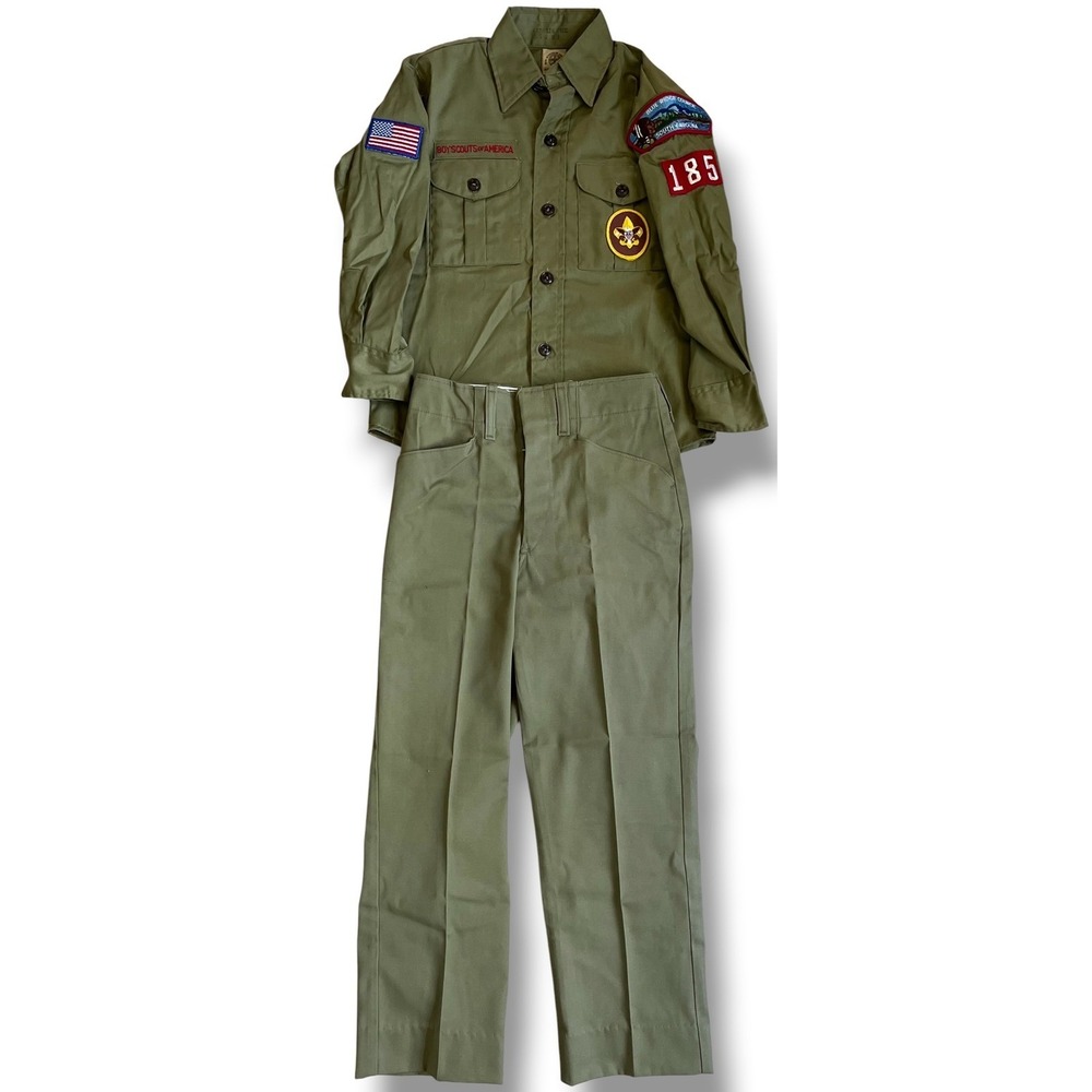 Vintage Boy Scouts of America Uniform Set Shirt Pants Olive Green Talon Zipper